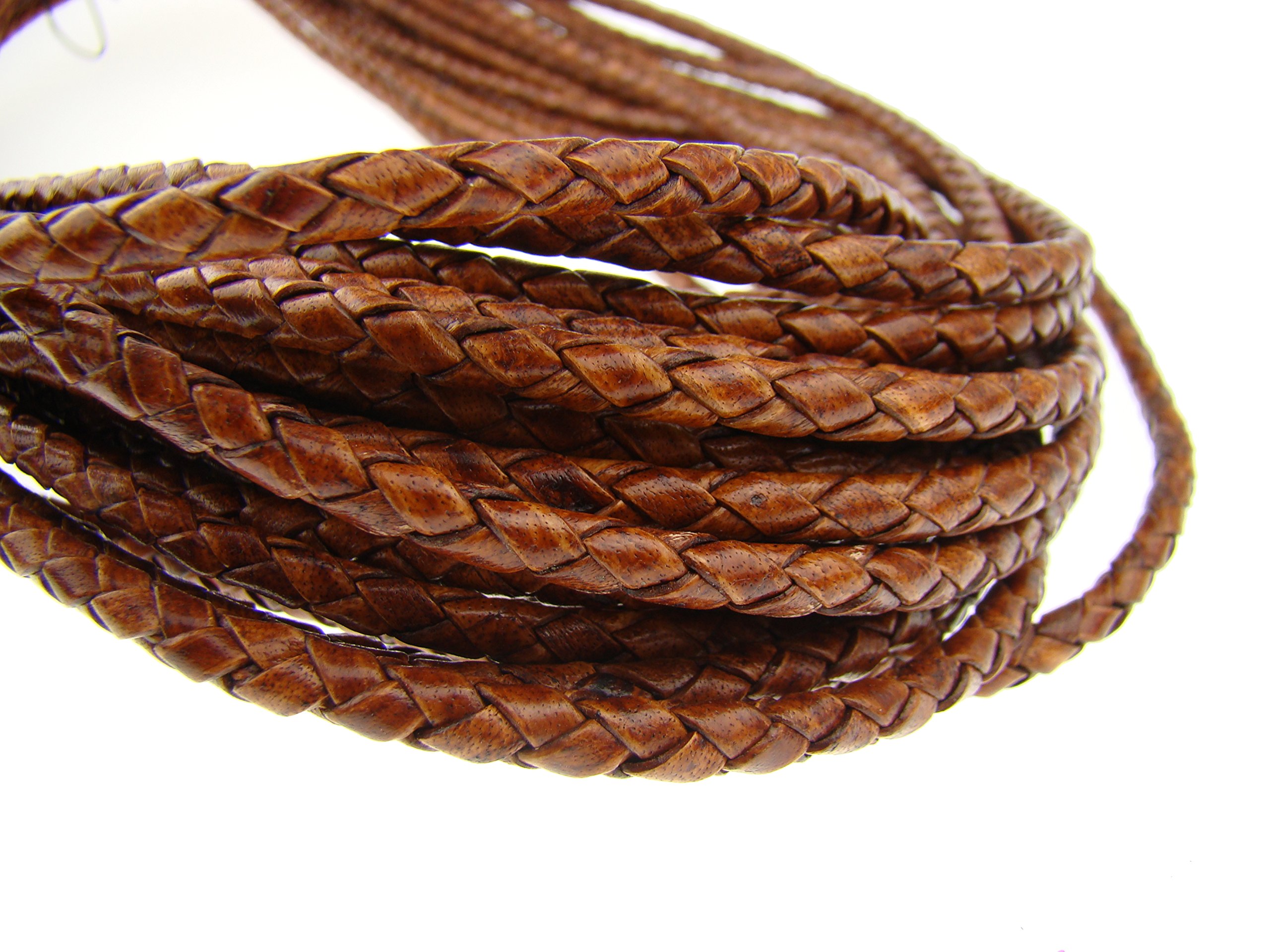 Leather Cord Round Braided 4 mm Antique Light Brown 10 m – Choice of Lengths