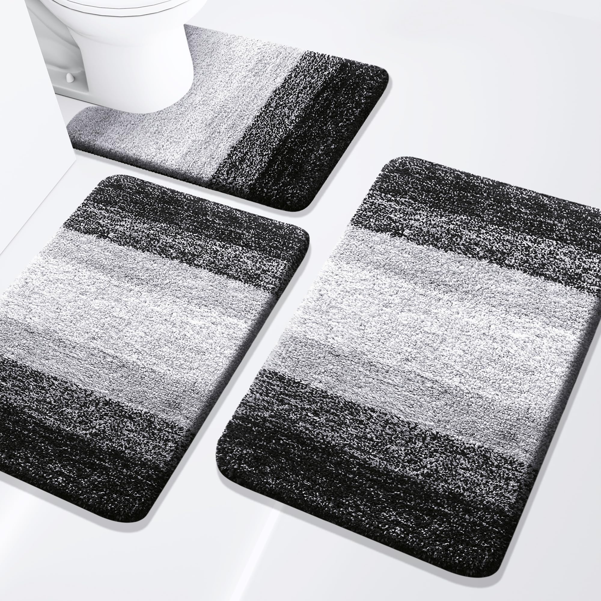 Photo 1 of **MISSING THE TOILET RUG**Arotive Bathroom Rugs Set 3 Piece, Extra Soft and Absorbent Bath Rugs, Machine Wash Dry Bath Mats for Bathroom, Toilet, Tub and Shower, 24x16, 30x20 and U-Shaped 24x20, Black