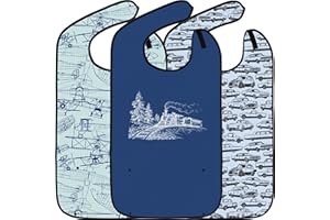 Classic Bib Designs Adult Bibs for Eating: Reusable with Crumb Catcher Pocket - For Men and Women