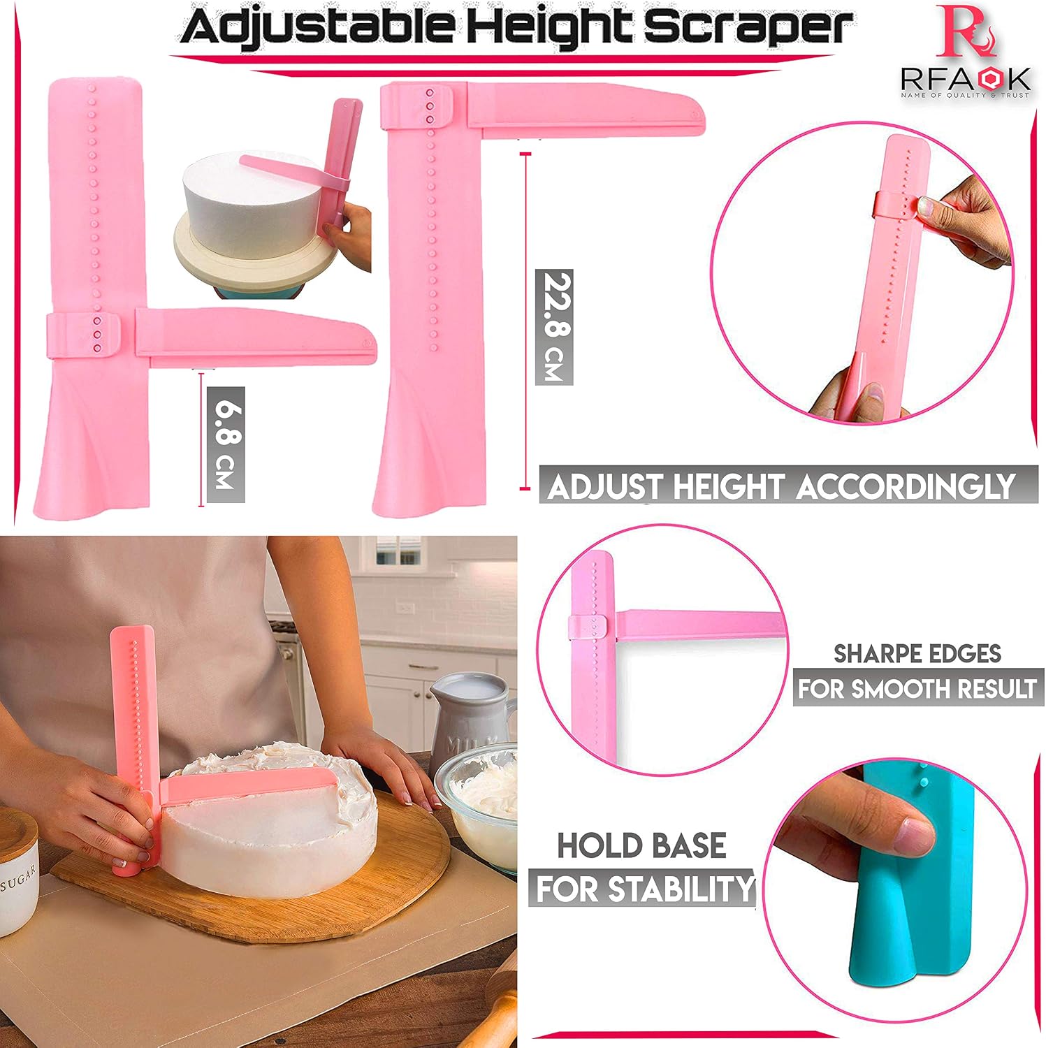 Cake Decorating Kit -RFAQK 200 PCs with Cake Turntable- Cake Leveler- 55 Numbered Piping Tips & Nozzles with Pattern Chart & E-Book- 110 Icings Bags-Straight & Offset Spatula-Scraper Set & Baking Kit - Image 5