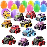 JOYIN 12 Pcs Easter Eggs Filled with Pull Back Monster Cars, Easter Trucks Cars for Kids ​Egg Hunt, Basket Stuffers Filler and Classroom Prize Supplies, Party Favors