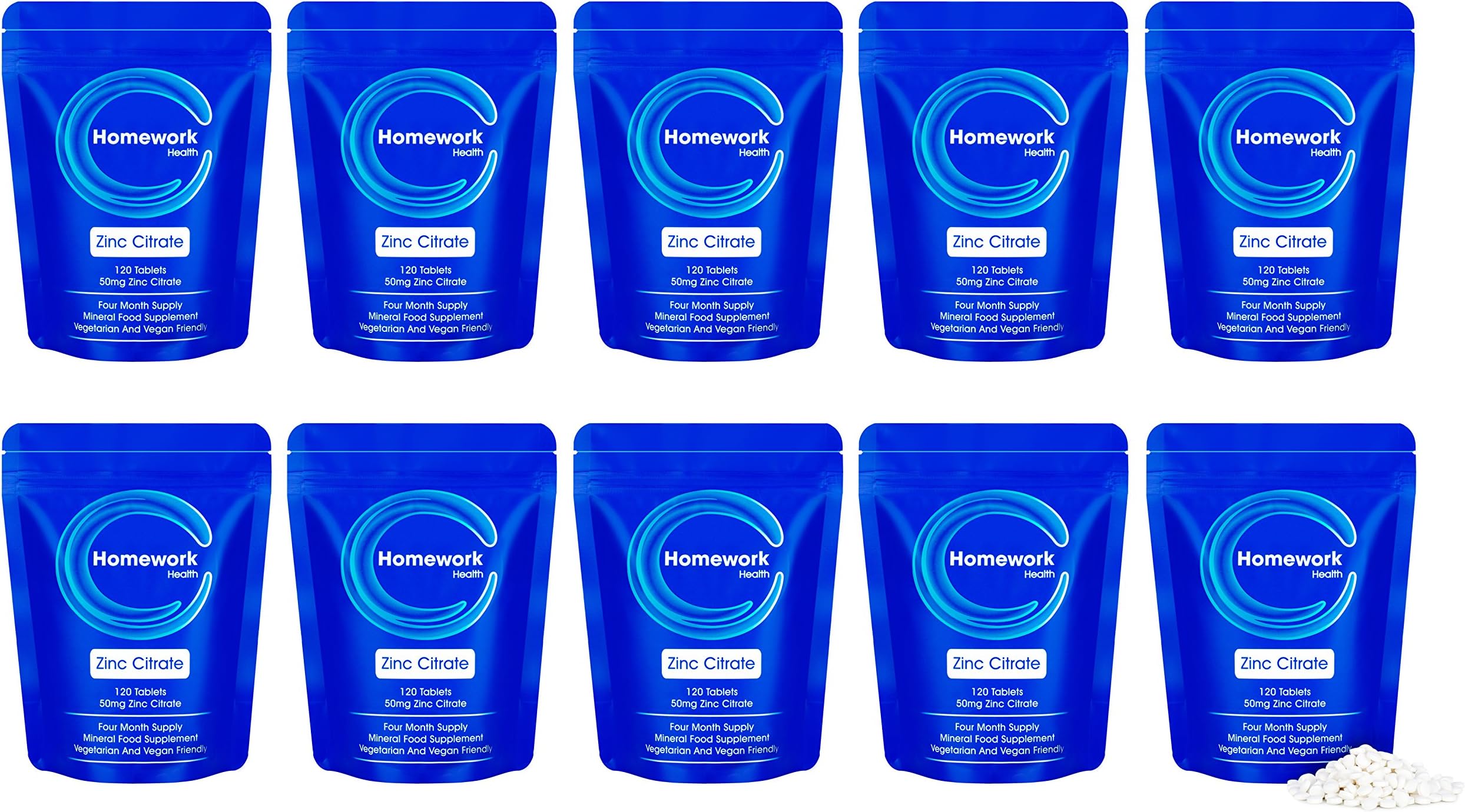 Zinc Citrate - 10 x 120 (1200 Tablets) - Healthy Zinc Supplement to Boost Your Skin and Immune System. Also Supports Healthy Hair, Nails and Fertility - Vegan & Vegetarian Safe, for Men & Women