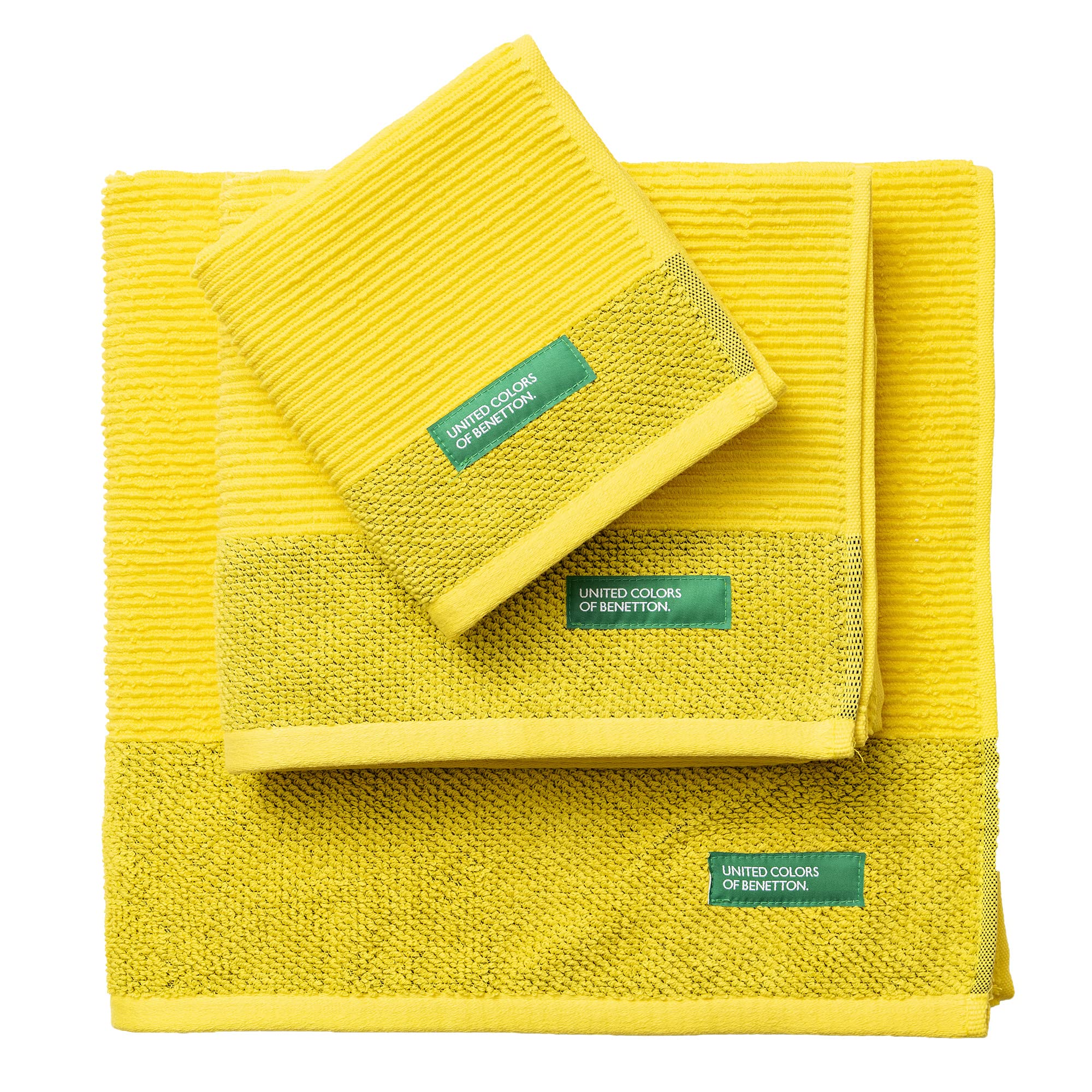 Set of 3 Bath Towels (30 x 50 + 50 x 90 + 70 x 140 cm) 450gsm 100% Cotton Yellow Casa Benetton
