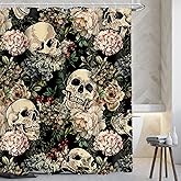 AMBZEK Sugar Skull Gothic Shower Curtain 72Wx72L Inch Halloween Spooky Floral Skeleton Plant Goth Vintage Mystical Artwork Cloth Fabric Waterproof Polyester Bathroom Decor Set with 12 Pack Hooks