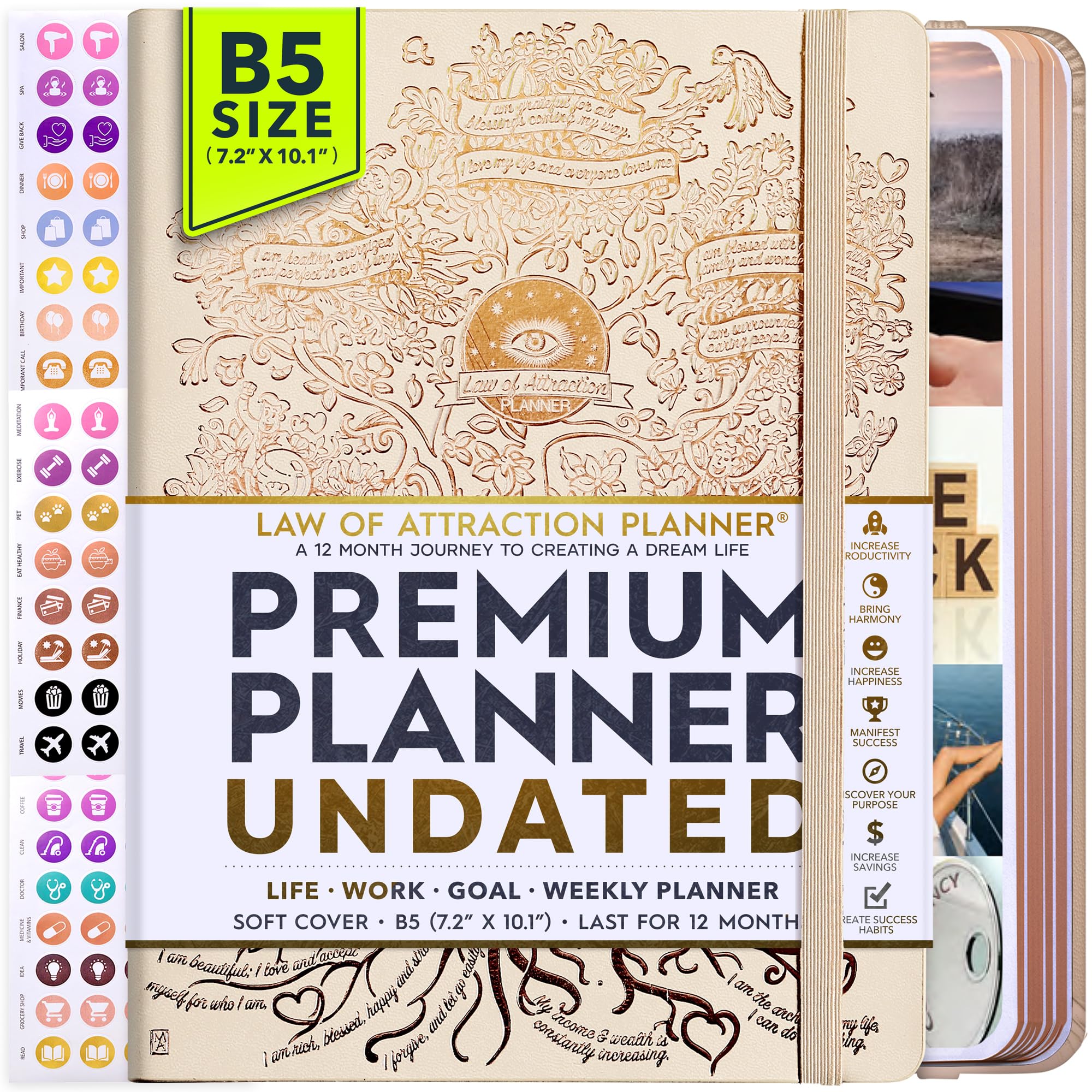 Freedom Mastery - Weekly & Monthly Planner | Gratitude Journal for Woman & Men | Personal Organiser for Productivity & Mental Health | Include Stickers & Foldable Vision Board – B5 (7.2" x 10.1")