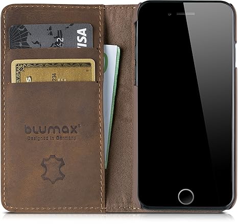 Blumax iPhone 8 iPhone 7 sogar iPhone 6s & 6 Flipcase Ledertasche Echtleder Case Handyhülle ohne Magnet Farbe Classic-Braun Bookstyle Vintage