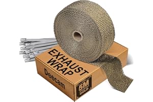 Deecam Exhaust Heat Wrap Roll, 2'' x 16.5' Titanium Muffler Exhaust Pipe for Motorcycle, Car Exhaust Pipe Heat Insulation, Header Wrap Heat Shield Tape with 10 Stainless Locking Ties