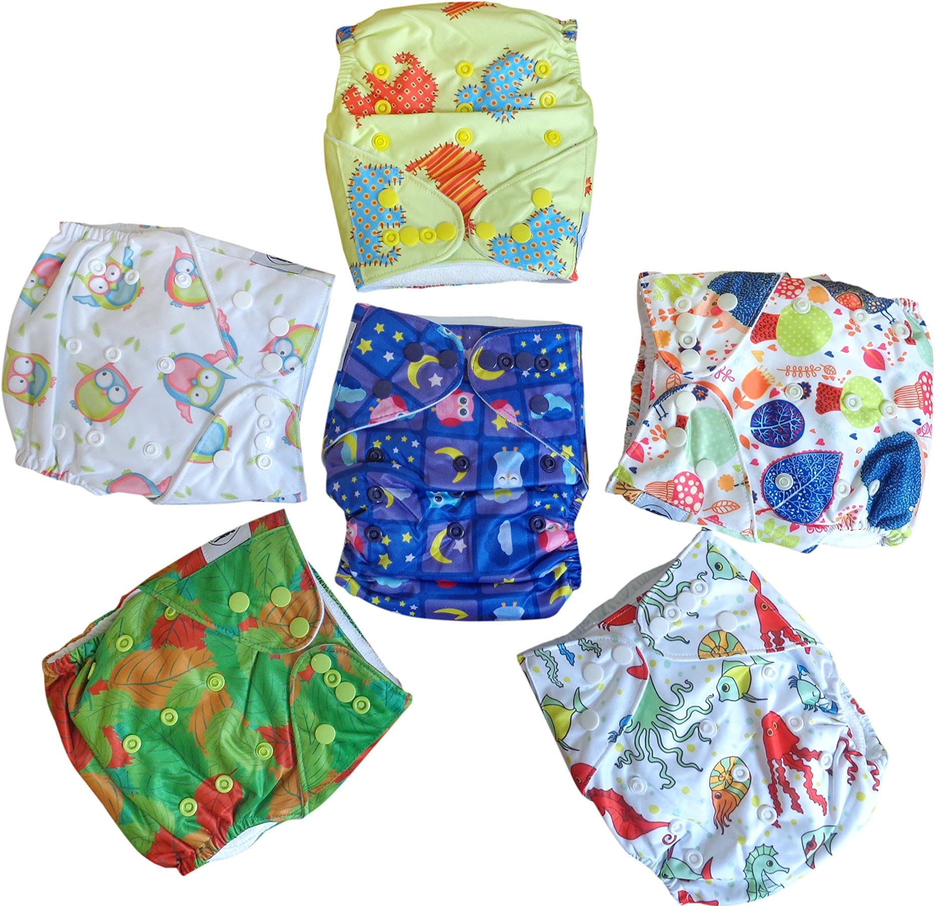 Three Little Imps Unisex Patterned Cloth Nappies (inc 2 Inserts Each)- Set of 6