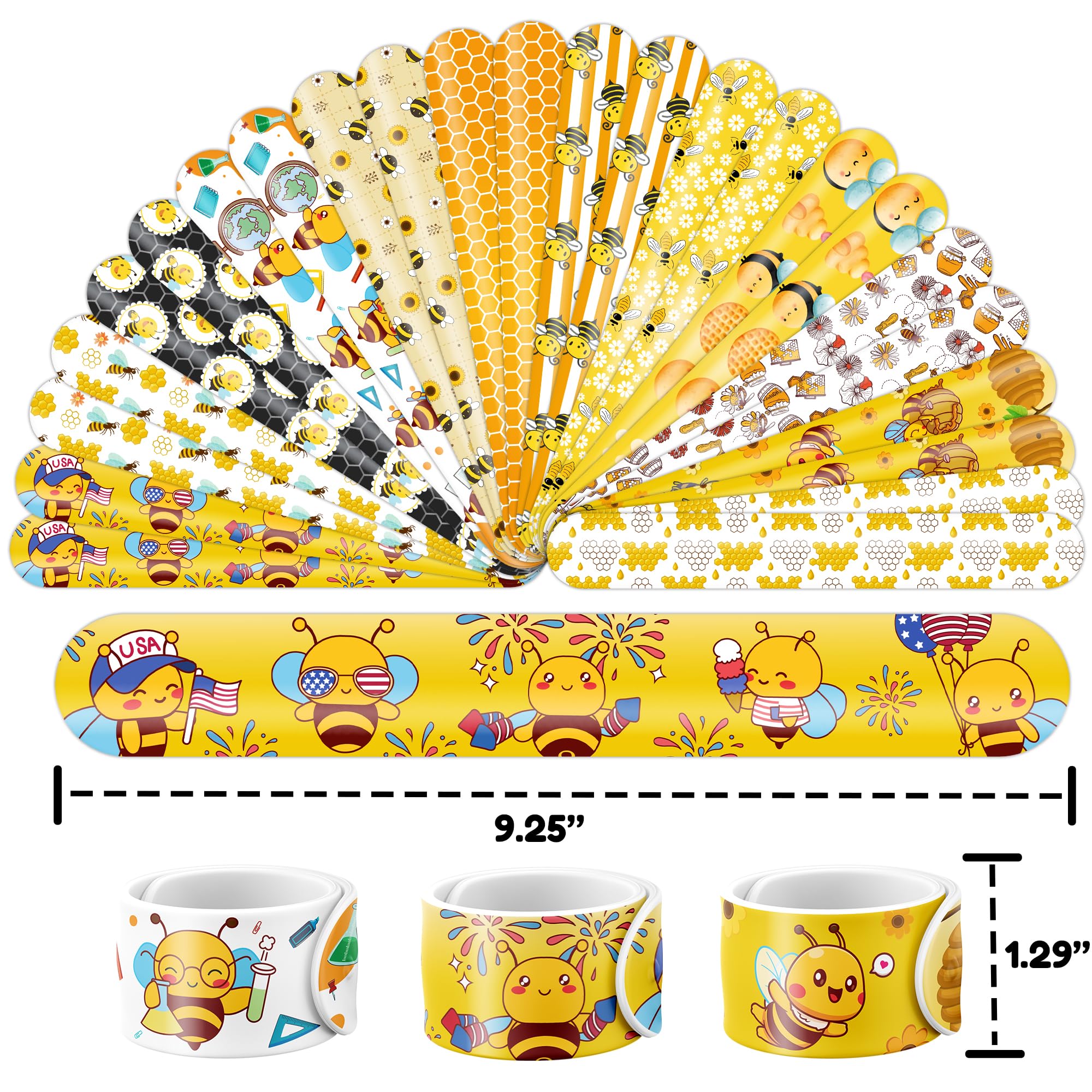 72PCS Bee Party Favors - 48PCS Pre-cut Tattoos & 24PCS Slap Bracelets - Honey Bee Birthday Supplies, Baby Shower Decorations, Classroom Prizes, Gifts for Girls & Kids