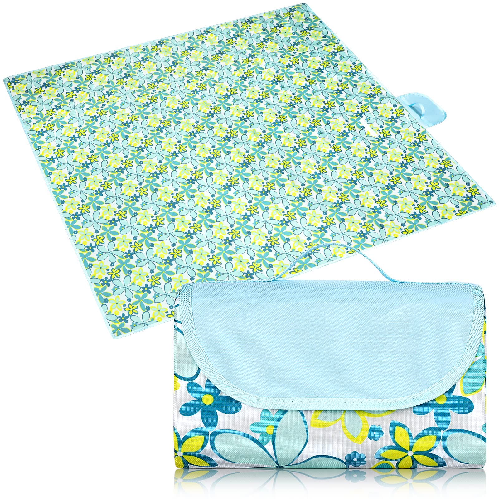 Eucomir Picnic Blanket Waterproof 200 x 200CM,Picnic Mat With Carrying Handle Strap,Portable Foldable Outdoor Rug, For Travel Festival Camping Park Picnic,Beach,Picnic Blanket- Blue Lily (U12L1007E)