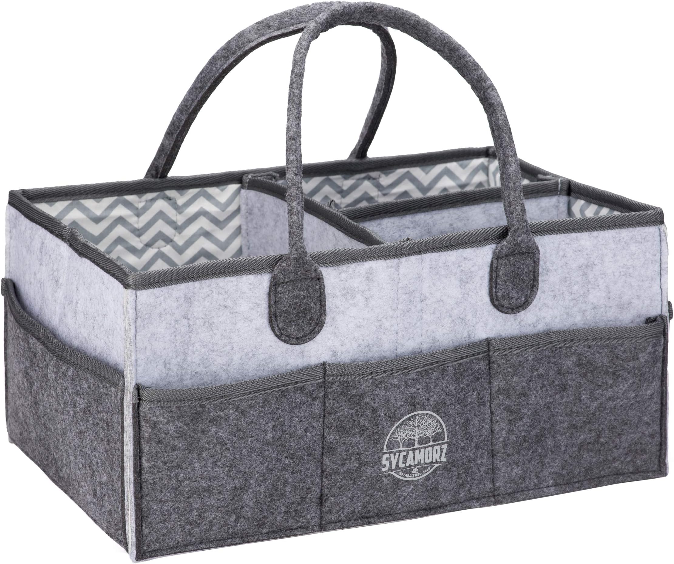 Baby Diaper Caddy Organizer | Changing Table Storage | Dark Gray over Light Gray