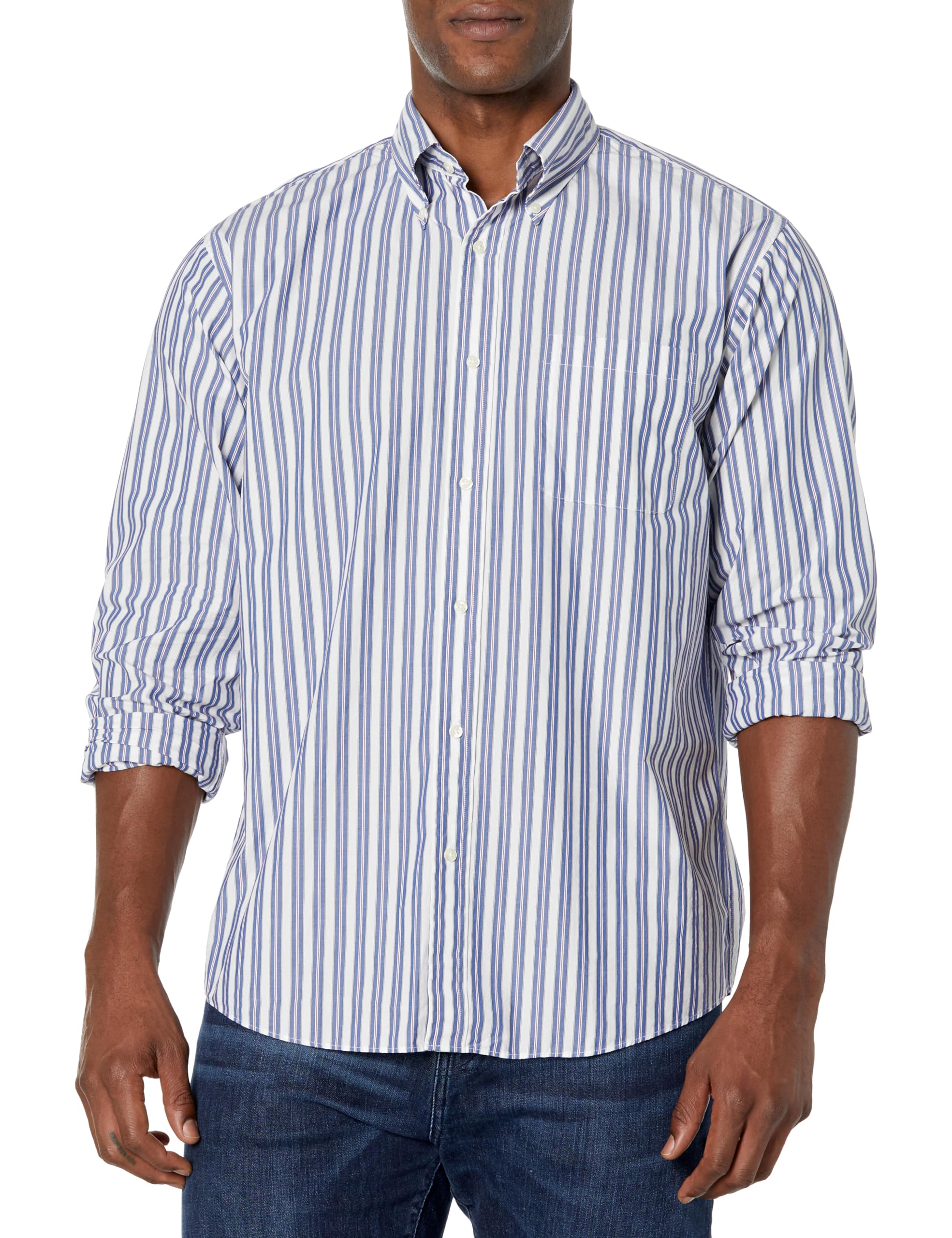 Brooks Brothers Men’s Long Sleeve Button Down Cotton Poplin Friday Sport Shirt, Pattern, Multi Stripe, Small