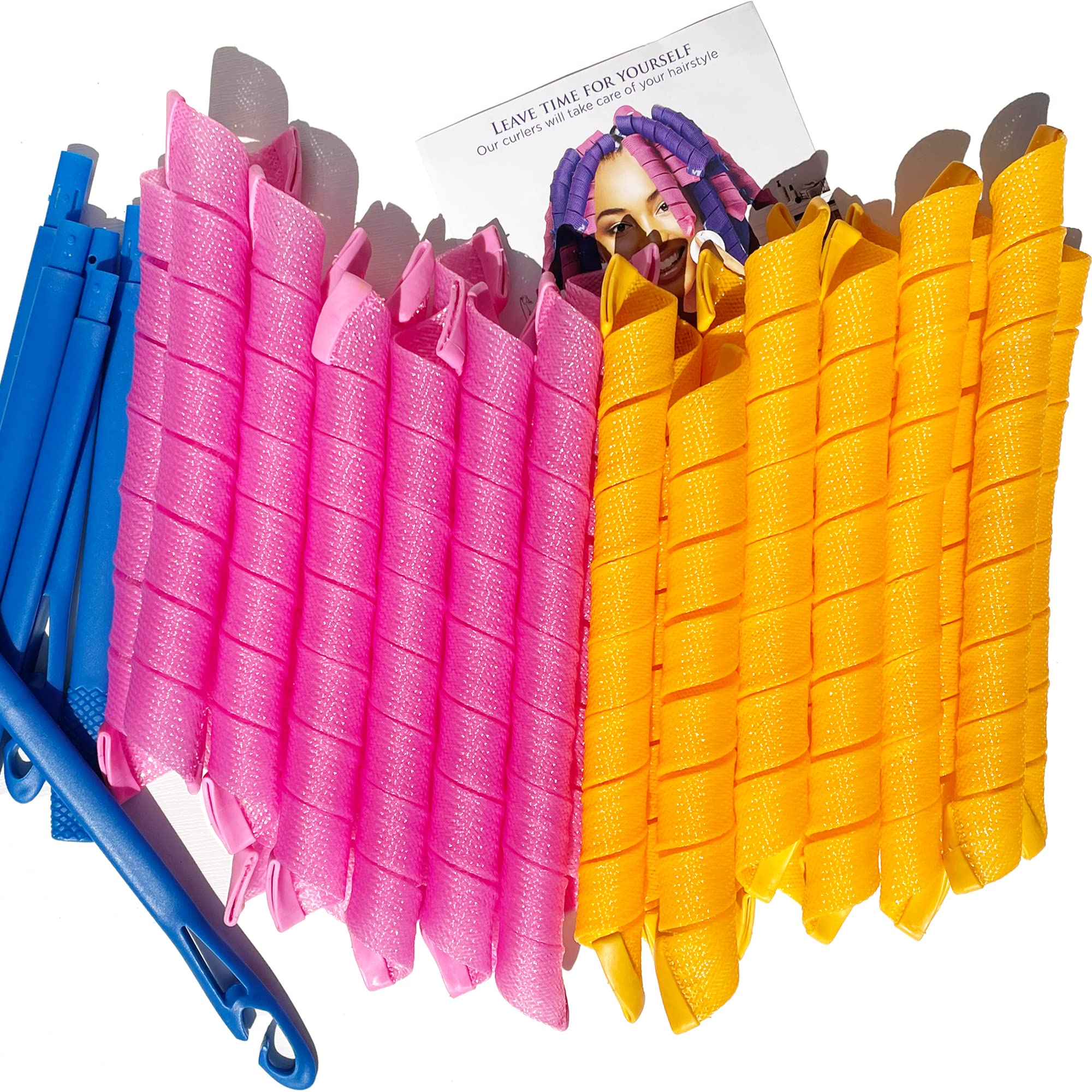 50 Pcs Heatless Spiral Hair Curlers 22inch Magic No Heat Hair Curls For Long Hair 6Pcs Styling Hooks DIY Hair Rollers Set（pink-orange）