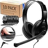 Barks Classroom Headphones With Microphone (10 Pack) - On-Ear Bulk Headphones With Microphone: Best for Students K-12 Schools (Rotating Boom Mic, Good Recording Quality, Durable Design, Easy-to-Clean)