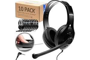 Barks Classroom Headphones With Microphone (10 Pack) - On-Ear Bulk Headphones With Microphone: Best for Students K-12 Schools (Rotating Boom Mic, Good Recording Quality, Durable Design, Easy-to-Clean)