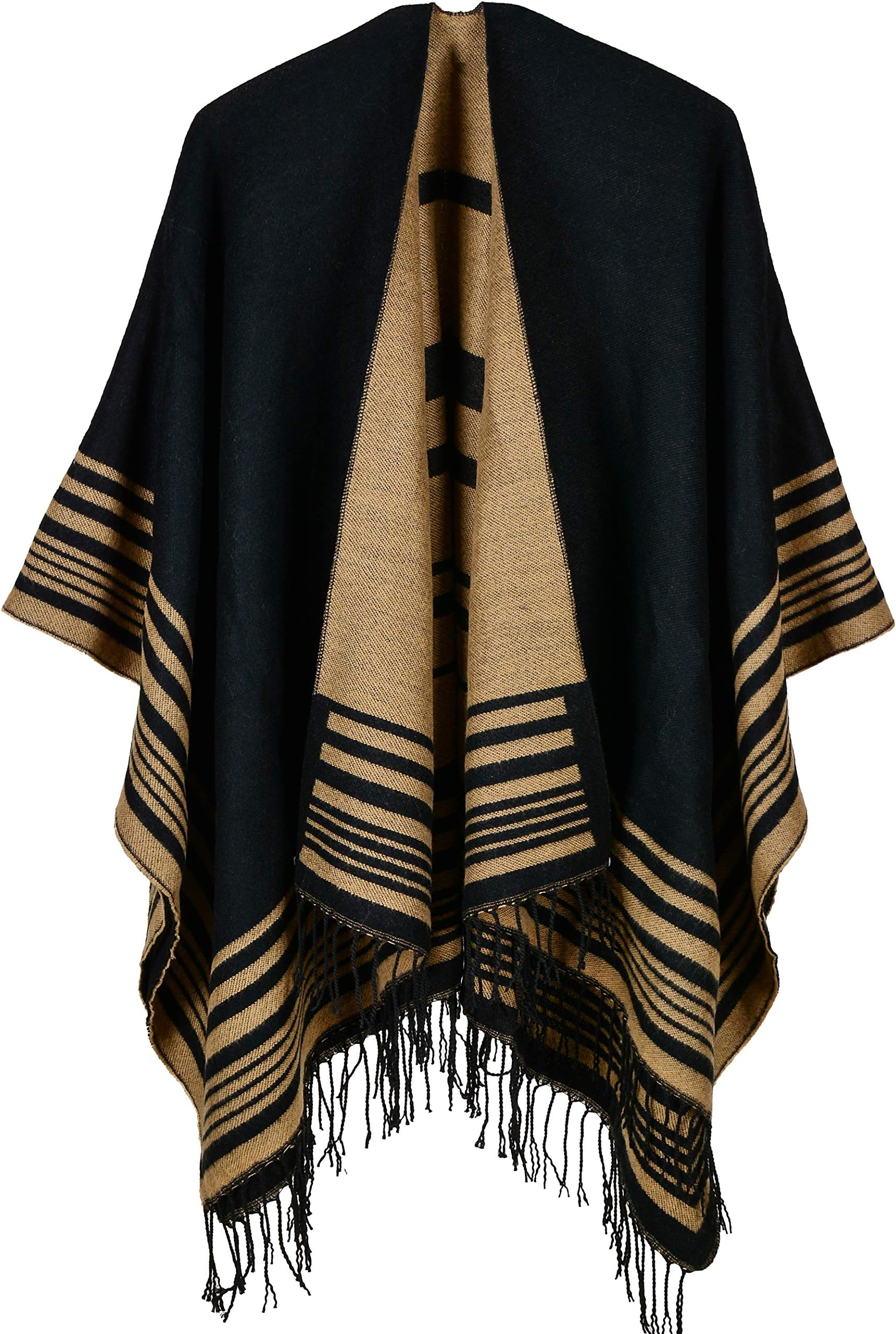 Women's Plaid Sweater Poncho Cape Coat Open Front Blanket Shawls and Wraps
