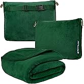 PAVILIA Travel Blanket Pillow, Soft Airplane Blanket 2-in-1 Combo Set, Plane Blanket Compact Packable, Flight Essentials Car Pillow, Travelers Gifts Accessories, Luggage Backpack Strap, 60x43 Green