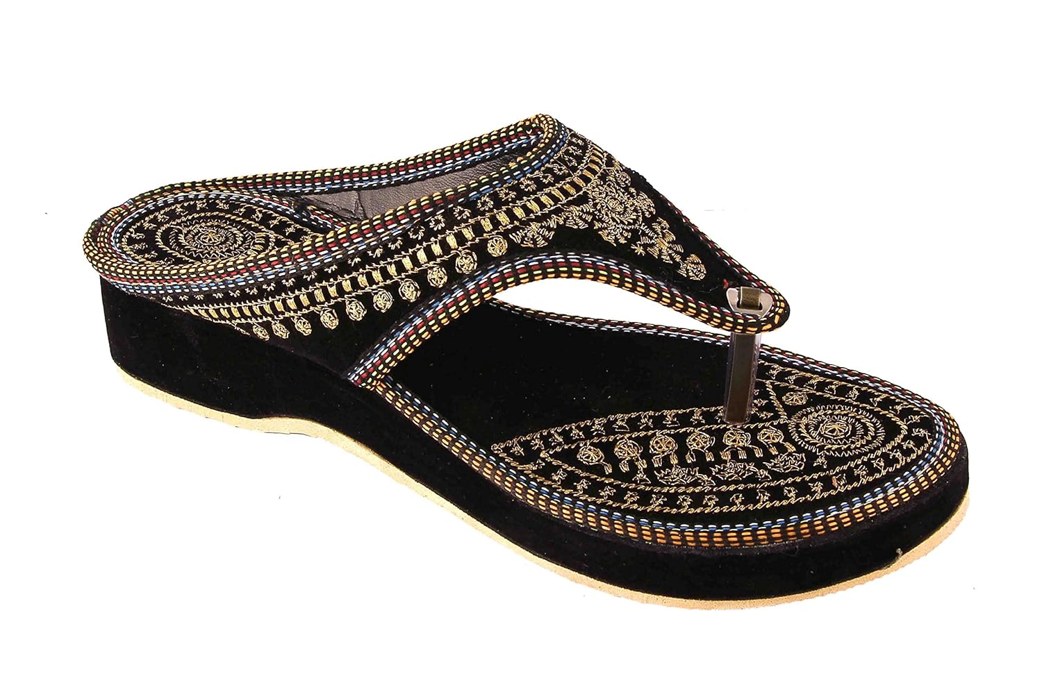 shree women's synthetic leather ethnic jaipuri work sandals
