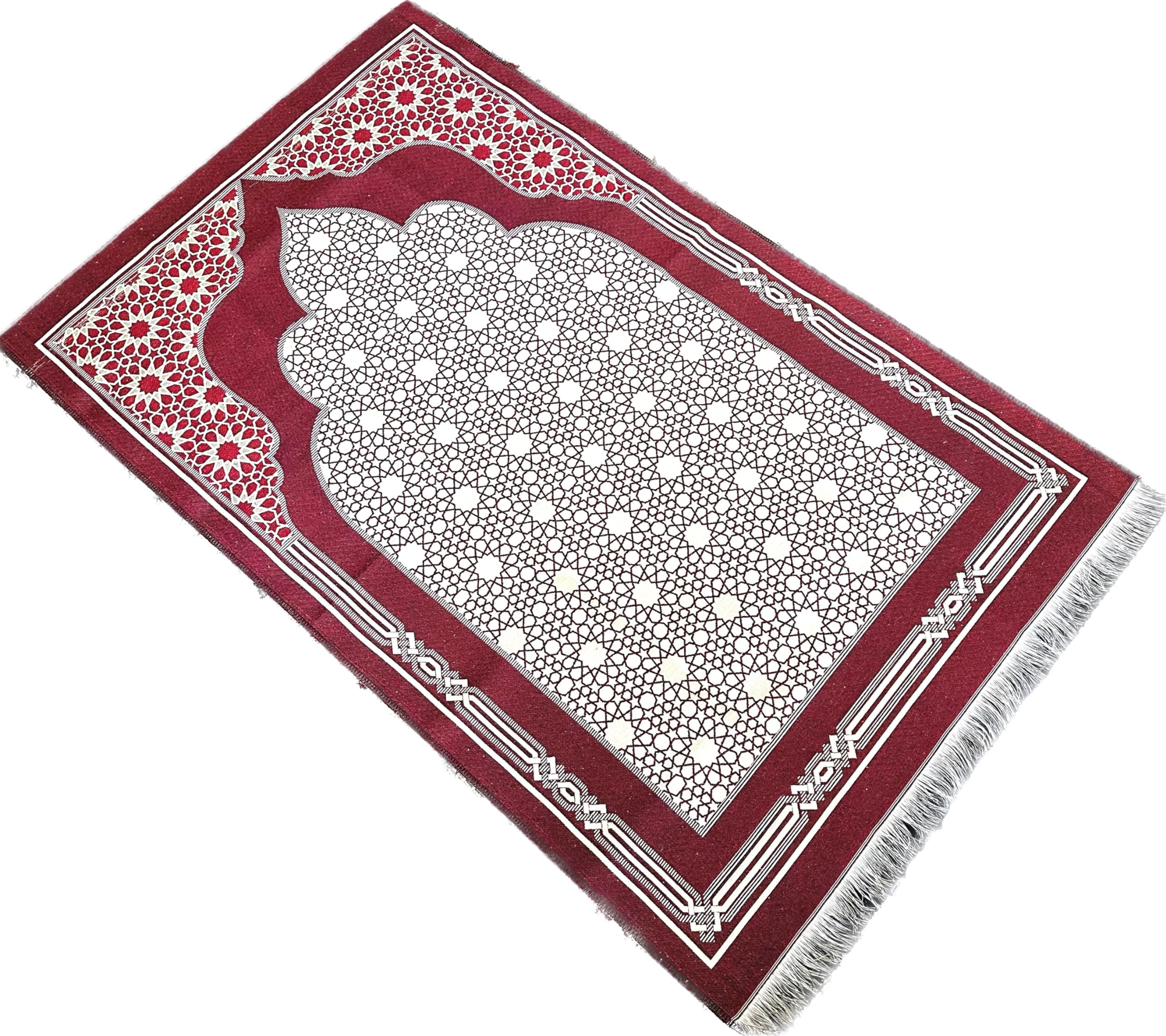bazachi Mihrab Taffeta Portable Ottoman Prayer Mat/Rug Size: 120 x 70 cm-Made In Turkey (Burgundy)
