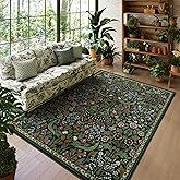 Lahome Floral 5x7 Washable Living Room Rugs, Green Area Rugs for Bedroom Rubber Backed, Botanical Thin Stain-Resistant Carpet for Dining Room, Guestroom, Kids Room, Living Room Decor