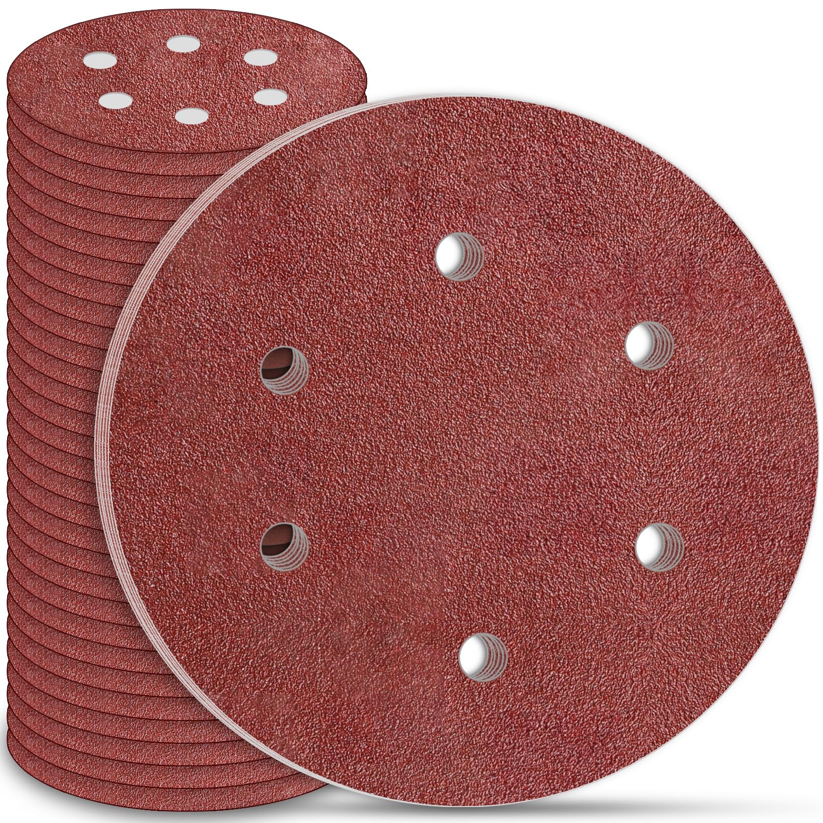STEBRUAM 225mm Sanding Discs 30Pcs 6 Hole Hook & Loop Sanding Pads, Grit 60 for Drywall & Orbital Sanders