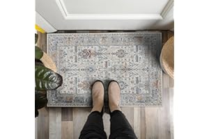 Adiva Rugs Machine Washable Area Rug with Non Slip Backing for Living Room, Bedroom, Bathroom, Kitchen, Printed Vintage Home Decor, Floor Decoration Carpet Mat (Multi, 2' x 3')