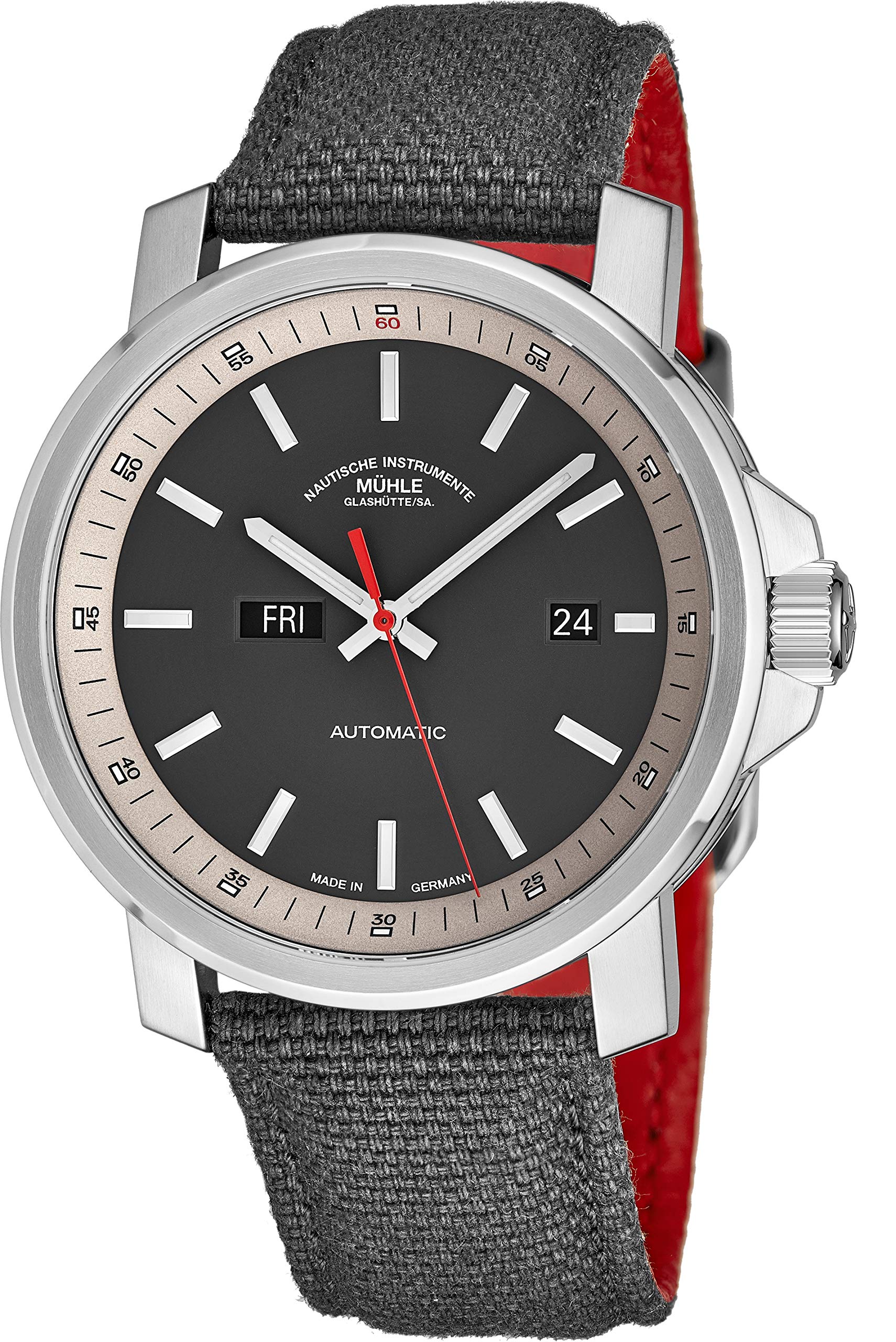Muhle Glashutte 29er Tag/Datum Mens Automatic Watch - 42mm Grey Face with Luminous Hands, Day Date a