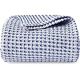 EGOHOME 100% Cotton Waffle Blanket Twin Size for Bed-Breathable and Lightweight,Soft Dual-Tone Textured Jacquard Waffle Weave Blankets for All Seasons,Navy Blue,60 x 80 Inches