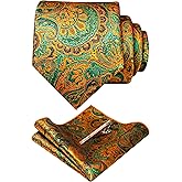 RBOCOTT Silk Stripe Plaid Tie and Pocket Square with Tie Clip Sets for Men