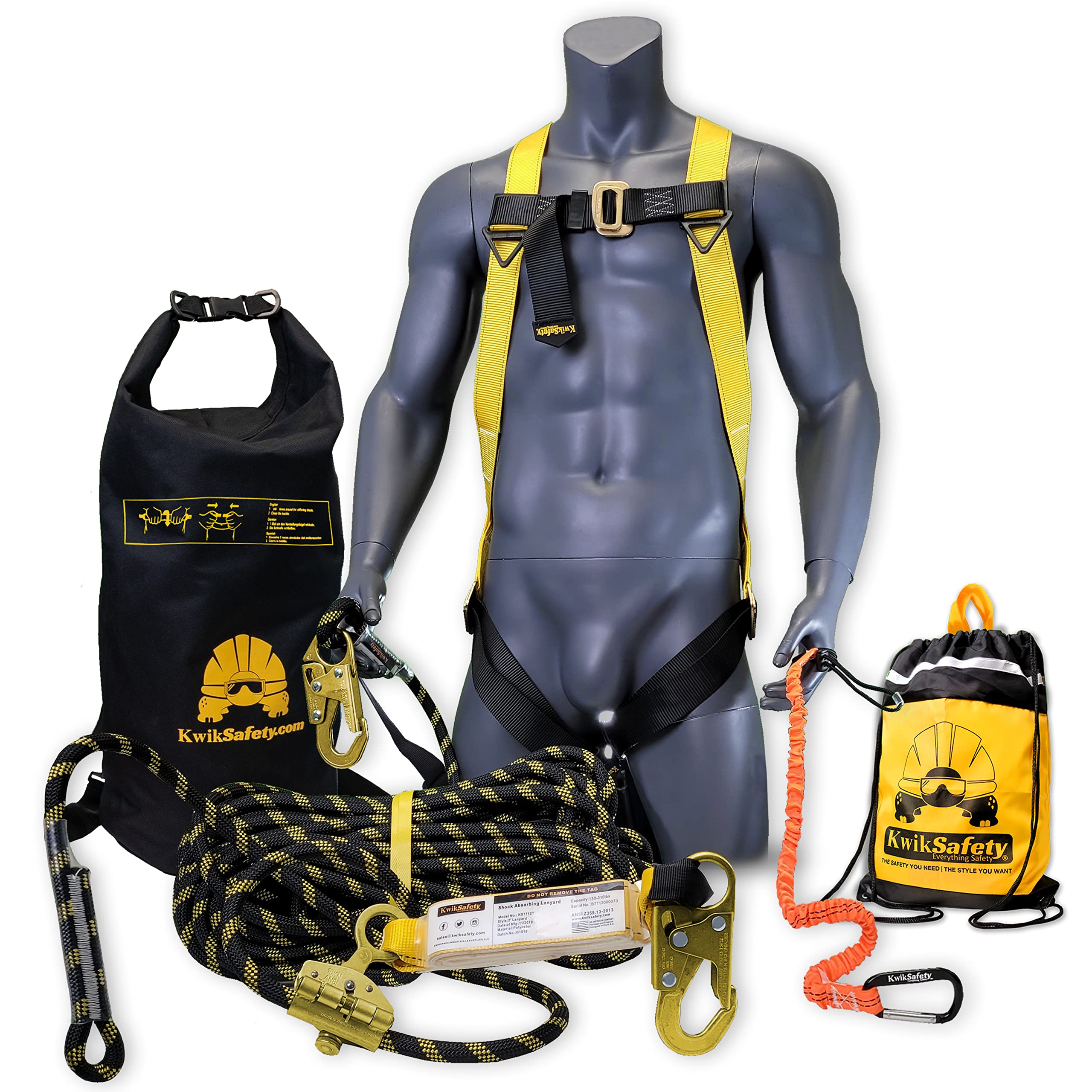 Photo 1 of KwikSafety - Charlotte, NC - TSUNAMI COMBO [Premium BRAIDED ROPE] Vertical Lifeline ANSI OSHA Rope Grab Snap Hook Shock Absorber Fall Protection Restraint System Roof Safety Equipment / 50 FT.