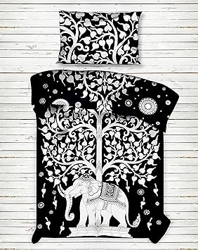 Black & White Elephant Tree of Life Printed Bedspread Blanket Beach Throw Bed Cover Bed Throw Bedding Bed Sheets Cotton Single Coverlet Bed Sheet Bed spread By Handicraft-Palace