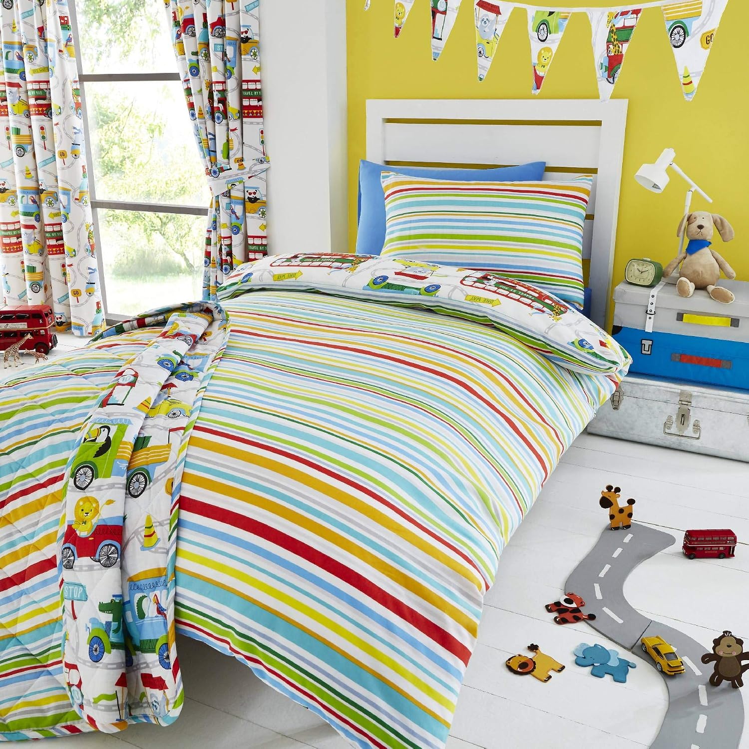 Happy Linen Company Kids Boys Girls Zoo Escape Animals White Reversible Single Bedding Duvet Cover Set - Image 3