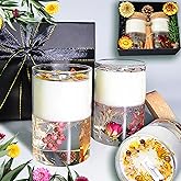 Crystal Candle Gift Set, Organic Natural Flowers in Yelly, Aromatherapy, Healing Gemstones, Botanical Scented Fragrance, Manifestation, Intention, Gel Candle, Christmas, Mother’s Day, Gift for Woman