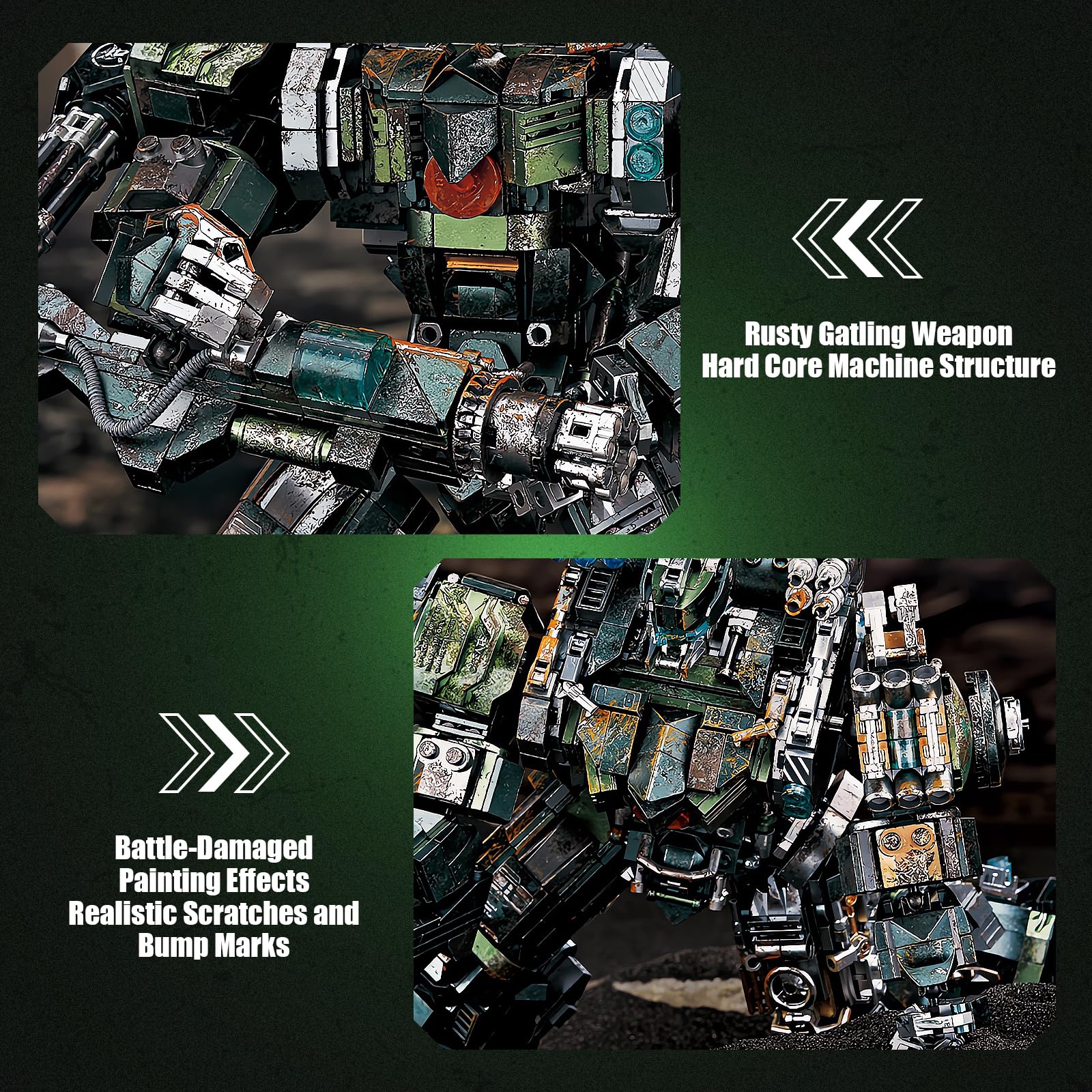 HIGH GODO Mech Building Blocks Set for Adults, Motorized Robot Model Building Kit with Multiple Weapons, Battle Damage Style Warrior Collectible Gifts for Man Ages 14+ (1403 Pieces)