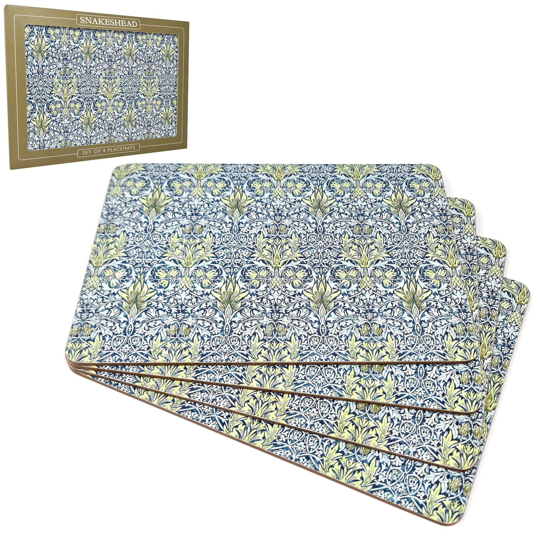 Lesser & Pavey 4-Piece Rectangular Cork Placemats (Tablemats), 22.0 cm x 29.0 cm, Formal, Wipe Clean, Snakeshead Design