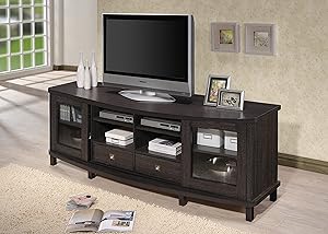 Baxton Studio Walda 70-Inch Greyish Dark Brown Wood TV Cabinet with 2 Sliding Doors and 2 Drawers (TV838070-Embosse)