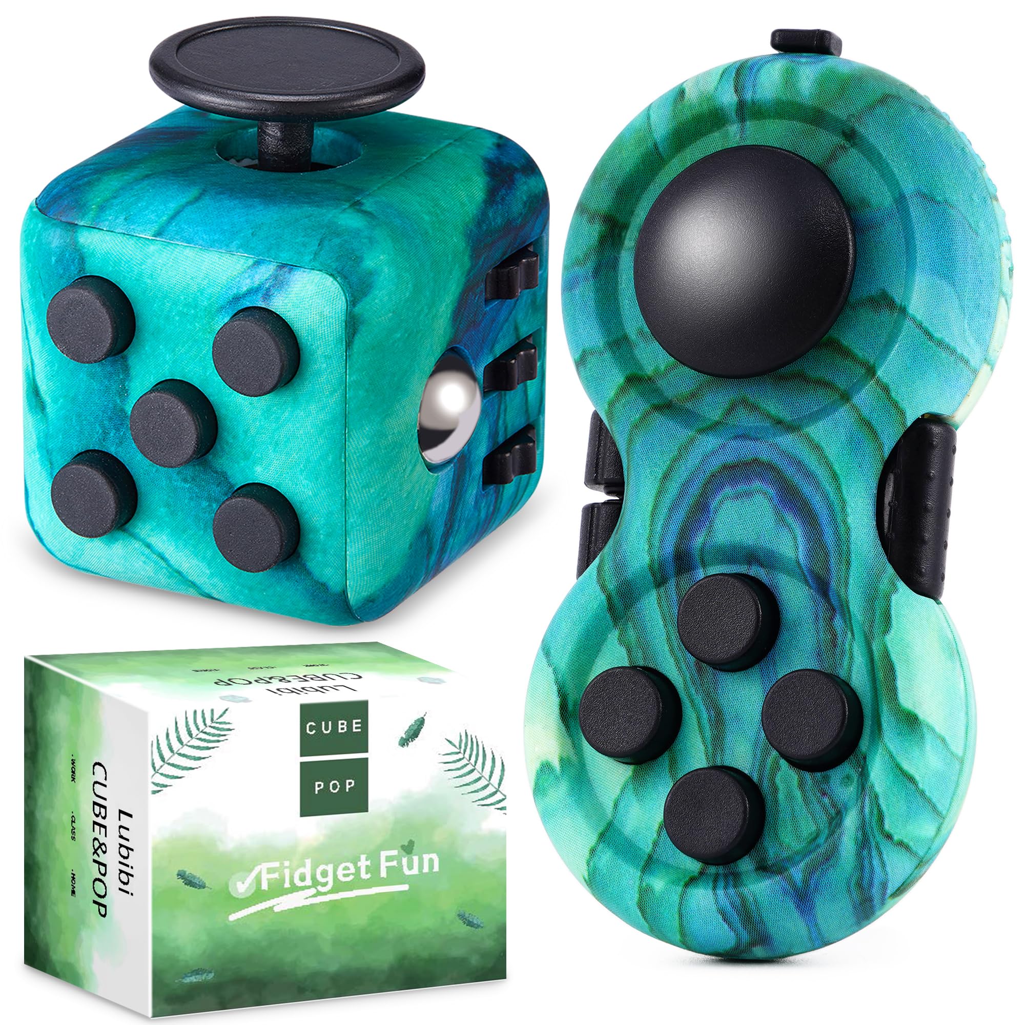 Lubibi Green Fidget Set, Fidget Cube Toy With Pad, 14 Functions, Stress Relief, Gift for Adults & Children
