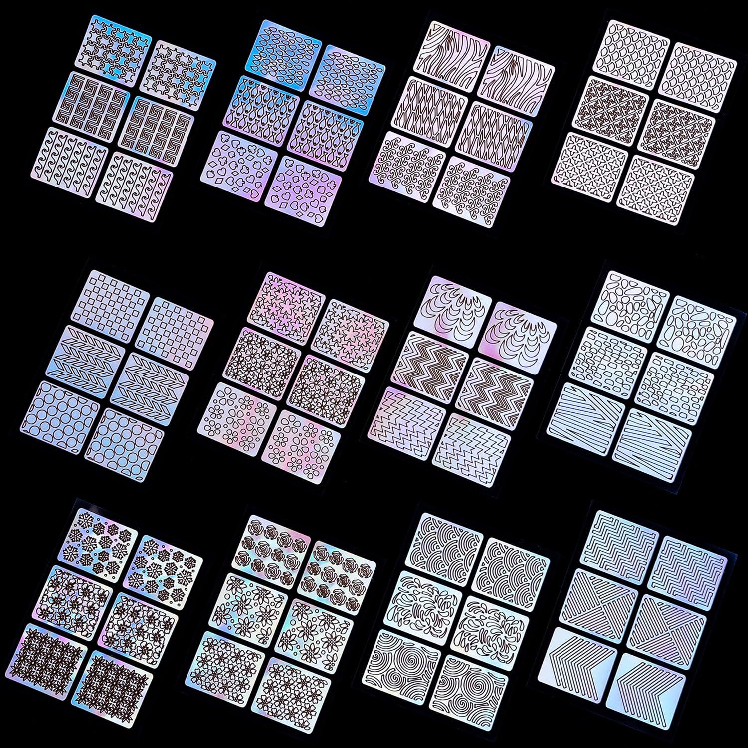 144 Pieces Nail Vinyls Stencils Nails Stickers Set, 24 Sheets 72