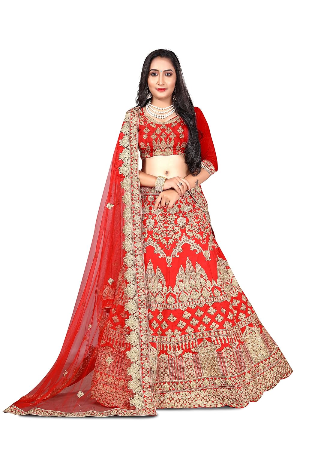 rozdeal women's taffeta silk lehenga choli (rdl129-sn71,red,free size)