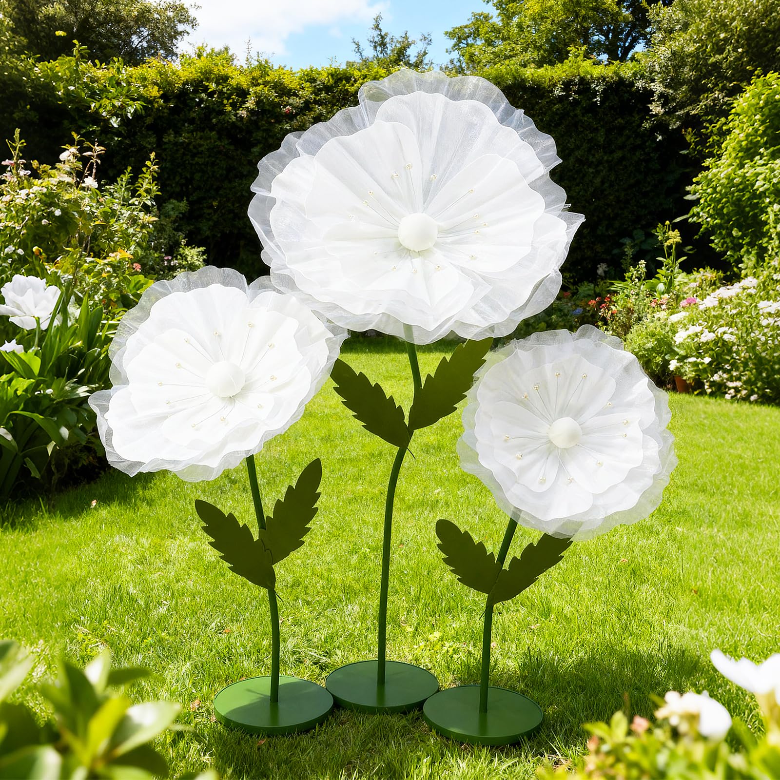 Photo 1 of WARMALL 3PCS Giant Flowers for Decoration, 5.9Ft Large Artificial Silk and Foam Flower with Stems and Stands, Wedding Party Banquet Home Garden Shop Window Photography Props Background Decor?White?