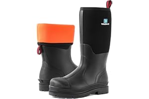 Trudave Rubber Boots for Men, Waterproof Rain Boots with Steel Shank & Reinforced Shell, 5mm Neoprene Insulated Knee Mud Boots for Outdoor Work Hunting Farming Fishing