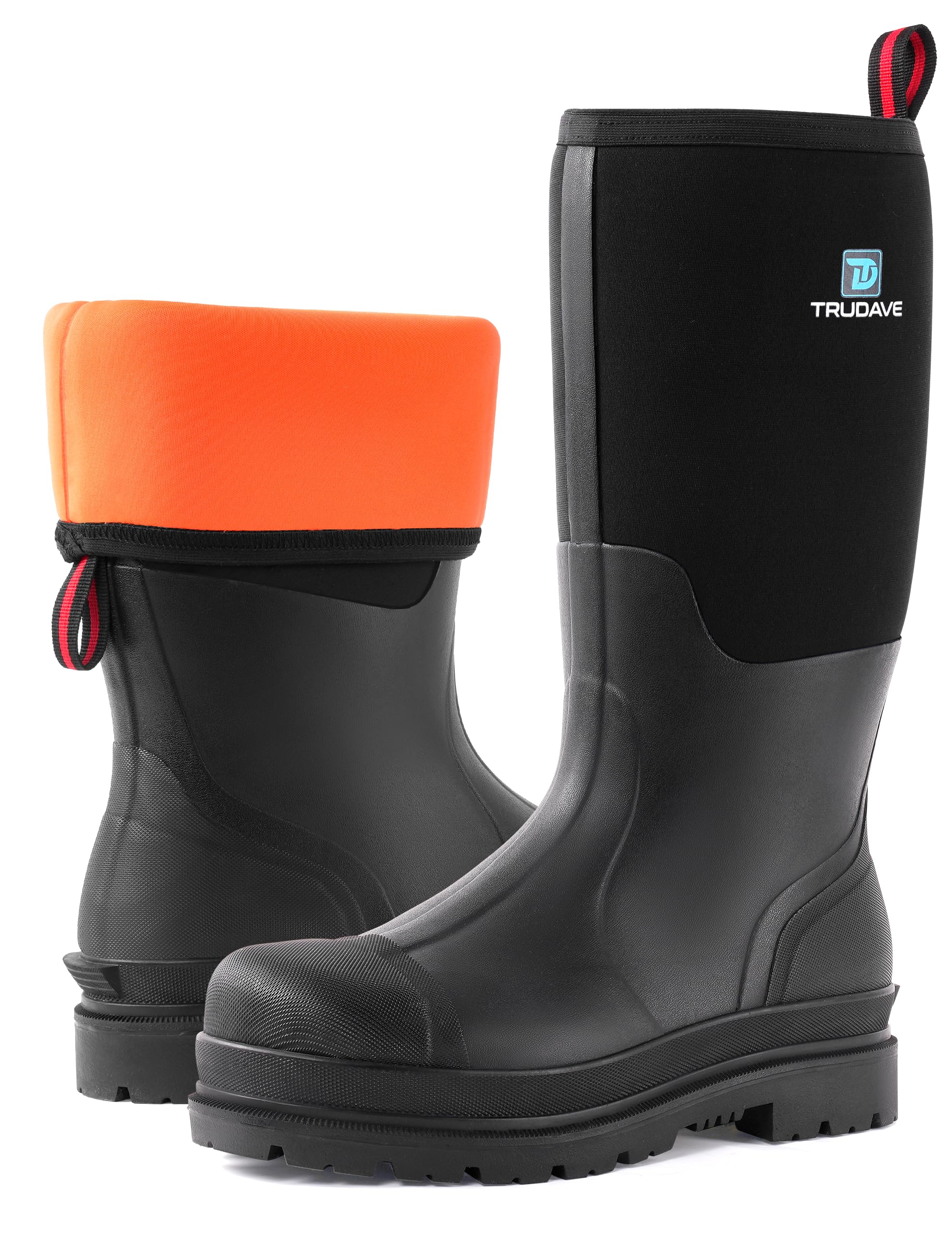 Photo 1 of ***(HEAVILY USED/ MINOR DAMAGE)***Trudave Rubber Boots for Men, Waterproof Rain Boots with Steel Shank & Reinforced Shell, 5mm Neoprene Insulated Knee mud Boots for Hunting Farming Fishing 14men/15.5women