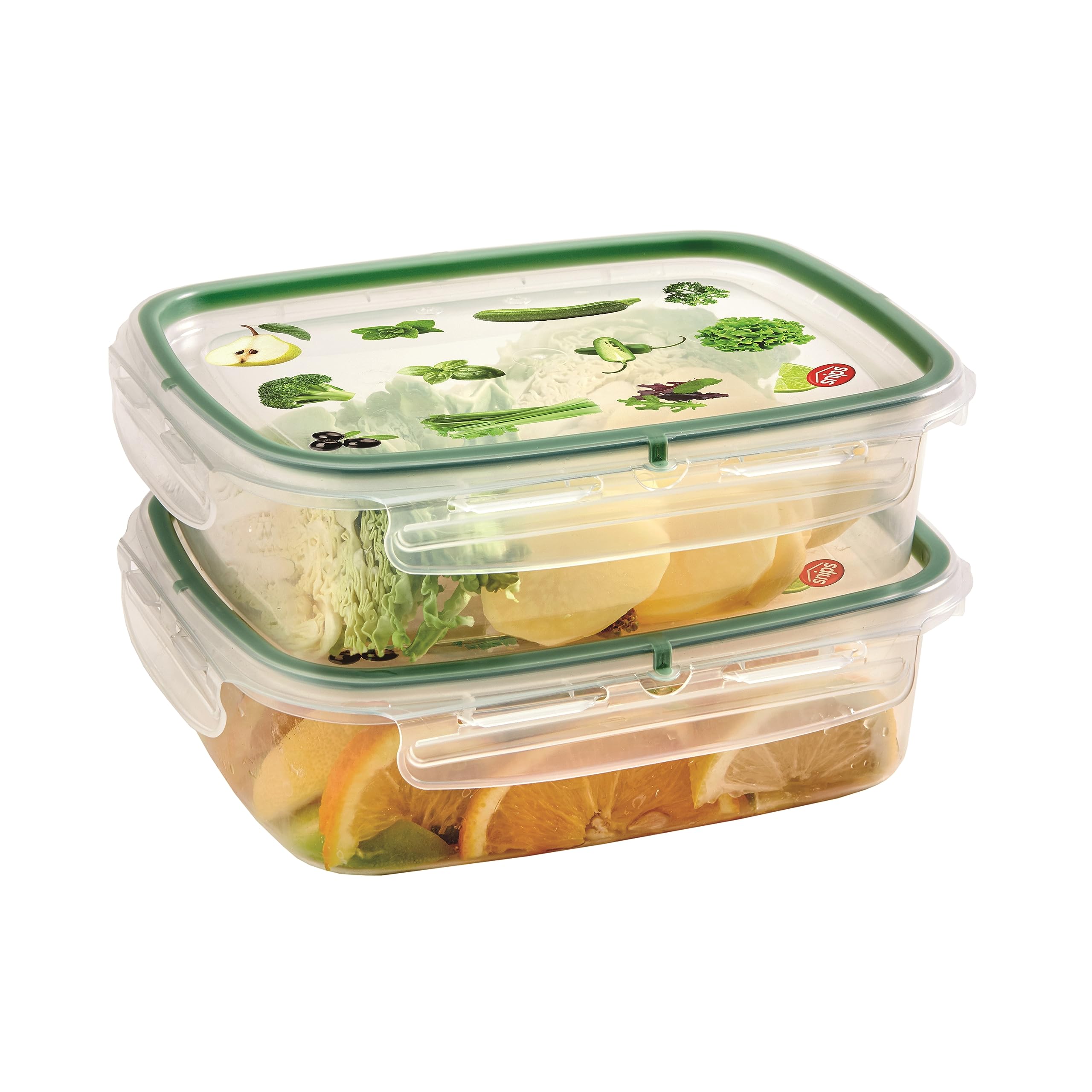 Snips - Lock Rect. - Rectangular Fridge Container - 1.40 litres - Microwave Container, Set 2 pcs. - 4 Safety Locks - 23.5 x 18.5 x 9 cm - Made in Italy - 0% BPA and phthalate free