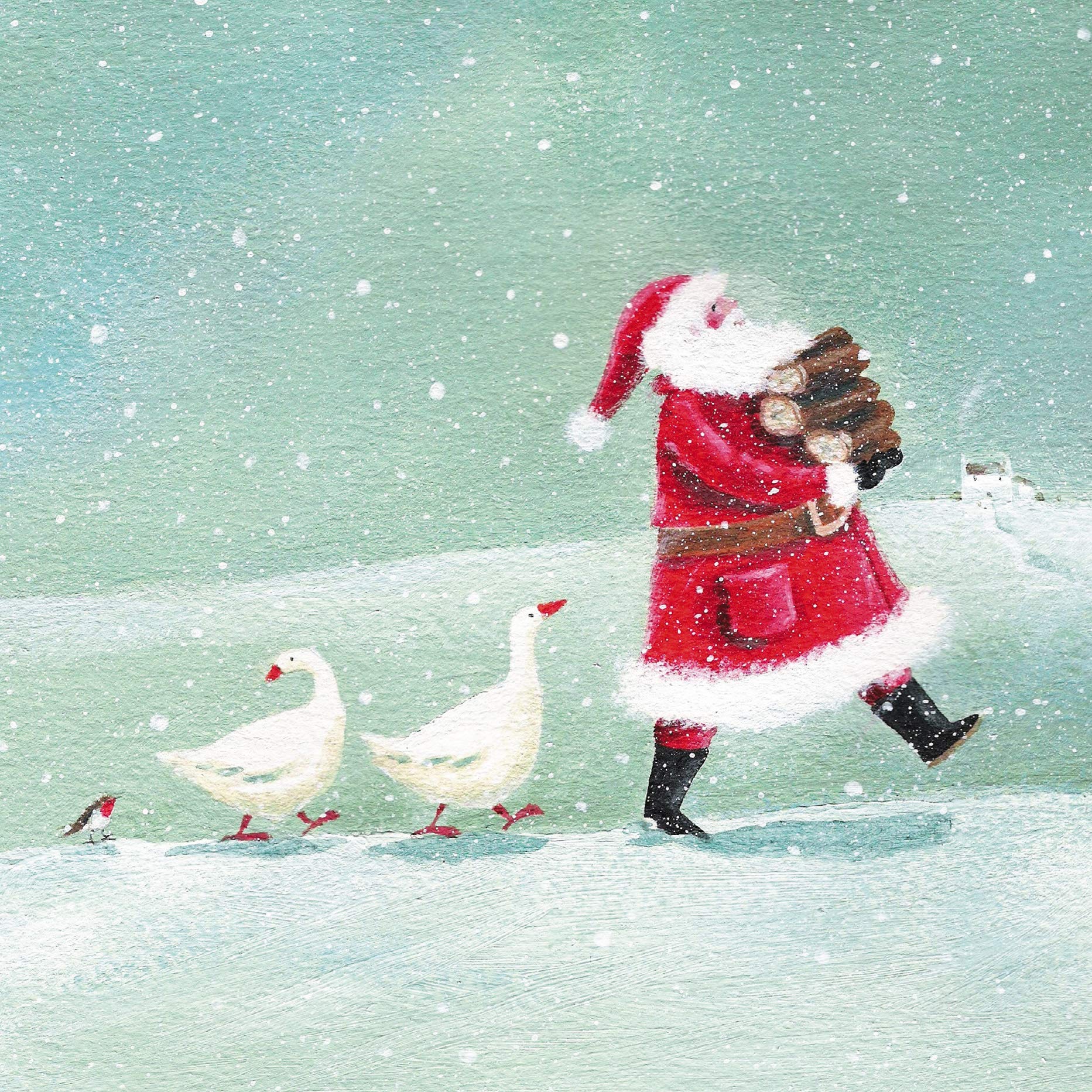 Almanac Pack of 8 Charity Christmas Cards (ALM-ALCX9958) - Premium Christmas Greeting Cards - Festive Santa & Birds in the Snow - Supporting UK Charities - 8 of 1 Design From the Gallery