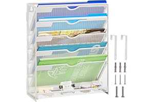 Lavatino 6-Tier Hanging File Organizer, Wall Mount File Holder for Mails Folders Papers Magazine Organization, Vertical Document Organizer for Office Home - (White)