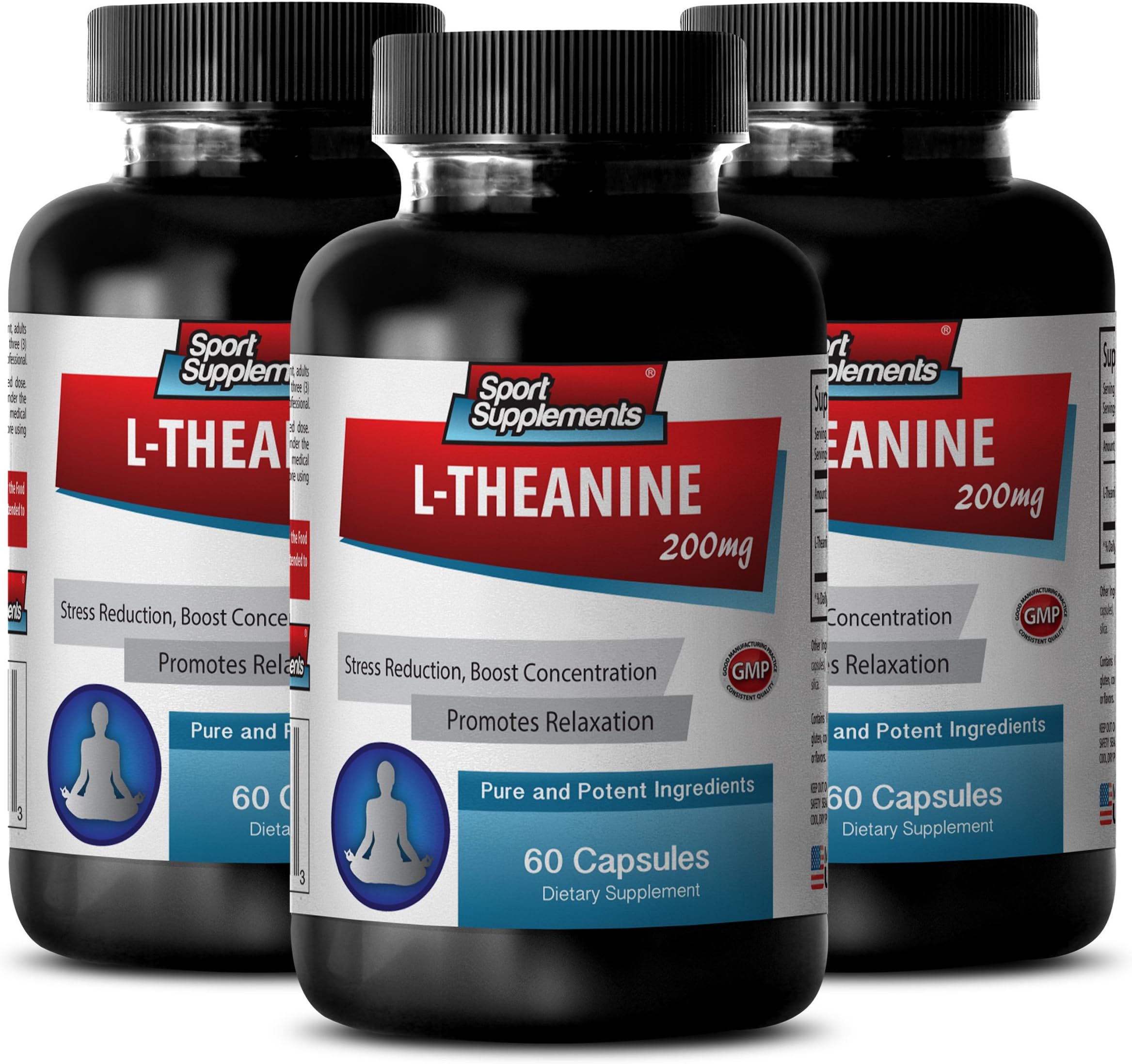 Theanine htp - L Theanine 200mg - Relieves Stress (3 Bottles - 180 Capsules)