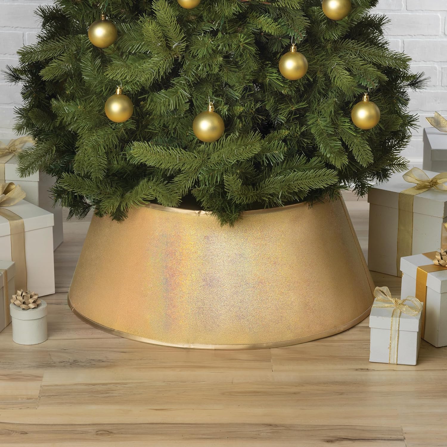 Tree Stands - New Traditions - Christmas Tree Collar Stand Band - Faux Leather in Metallic Gold