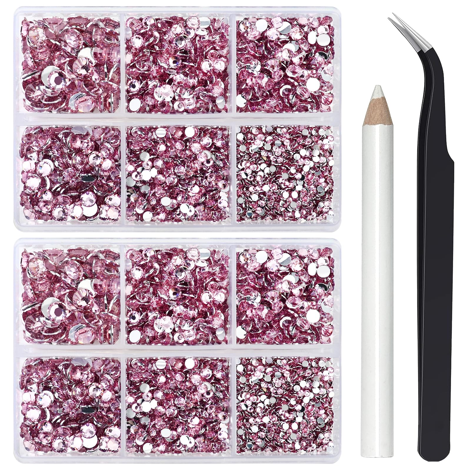 Photo 1 of Briskbloom 10000PCS Light Pink Rhinestones for Crafts Shoes Clothes, Pink Flatback Nail Rhinestone, Flat Back Diamond Tumbler Bedazzling Kit, Mixed 2/3/4/5/6mm Glue Fix Rhinestone Gems