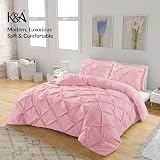 K&A Pintuck Double Duvet Set Pink 200x200 Microfiber Zipper 3pc view 2