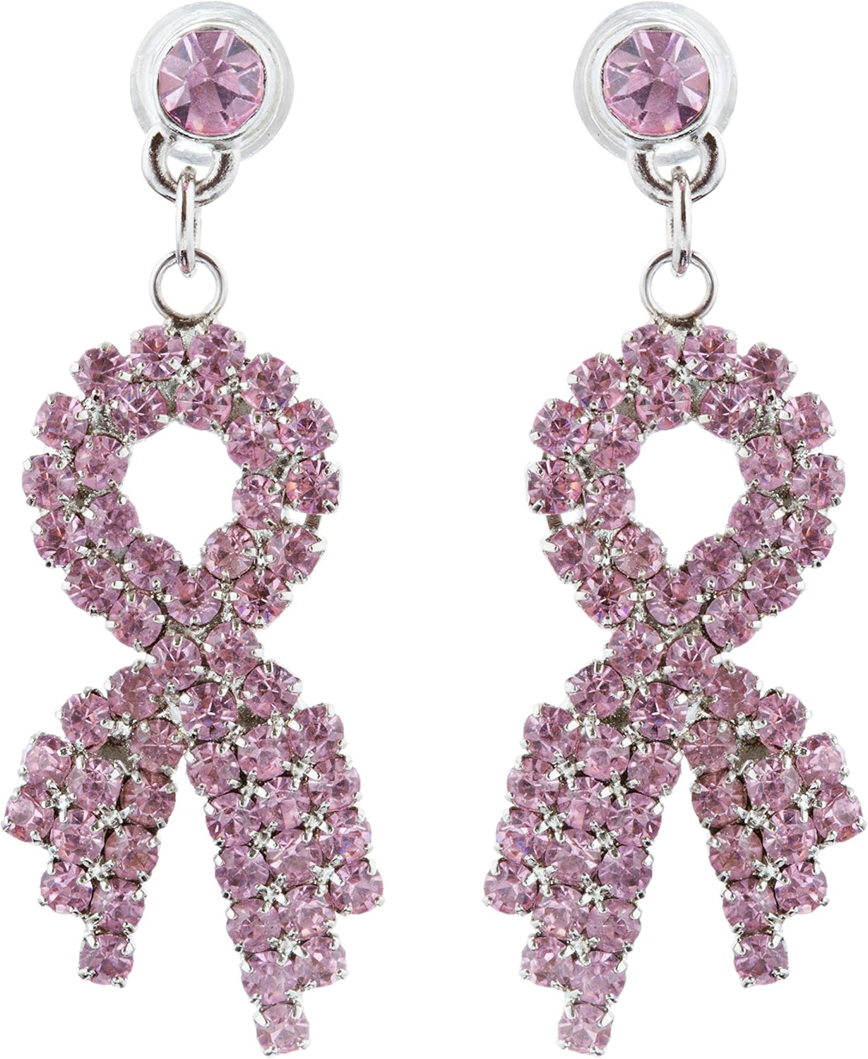 Pink Ribbon Breast Cancer Awareness Jewelry Crystal Rhinestone Charm Earring Dangle